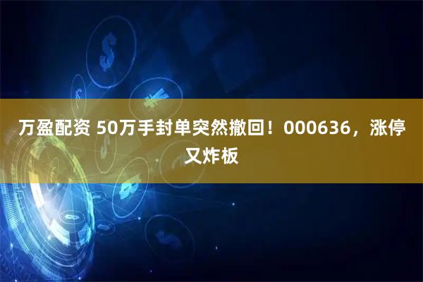 万盈配资 50万手封单突然撤回！000636，涨停又炸板