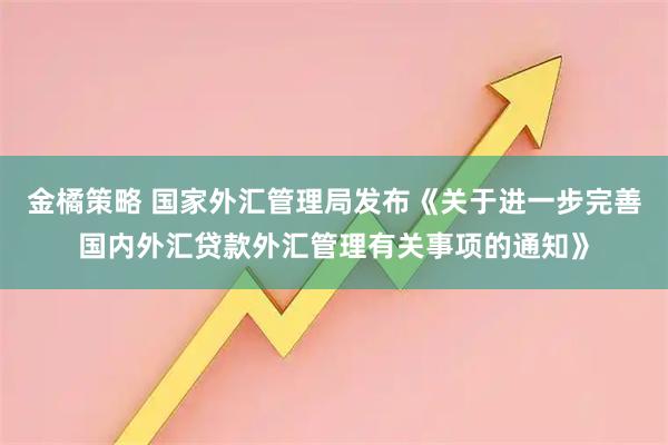 金橘策略 国家外汇管理局发布《关于进一步完善国内外汇贷款外汇管理有关事项的通知》